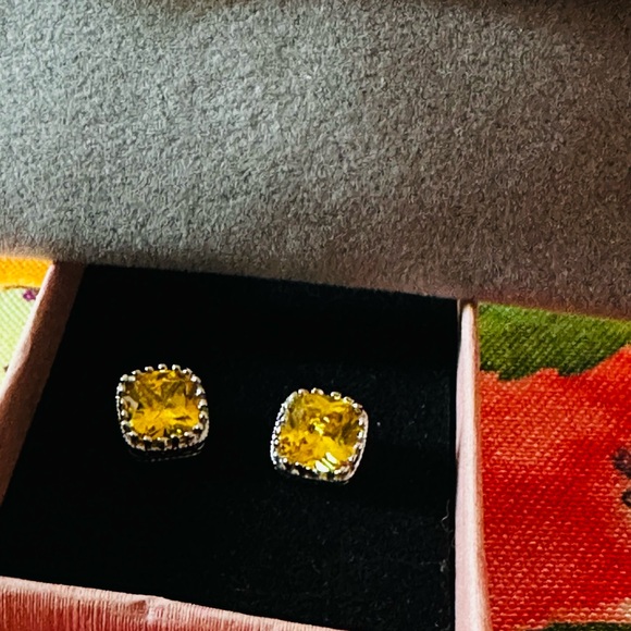 Earrings 6c lab created Asscher Cut Sterling Silver posts with Dust Bag - Picture 3 of 4